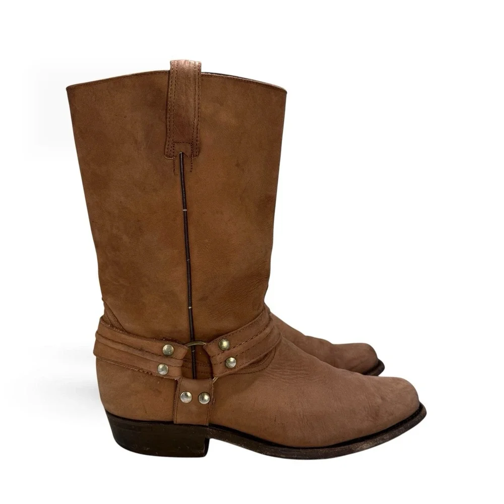Botas Doble L Square Toe Brown Leather Biker Harness Boots Mens 28 MEX / 11 US